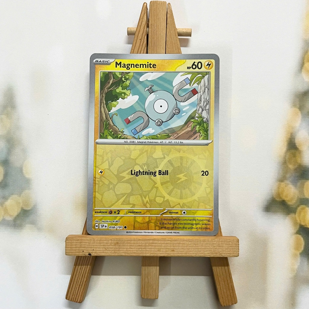 Thẻ hình Pokemon Magnemite 058/191 - Lá bài lẻ Surging Sparks Common Reverse Holo tiếng Anh chính hãng