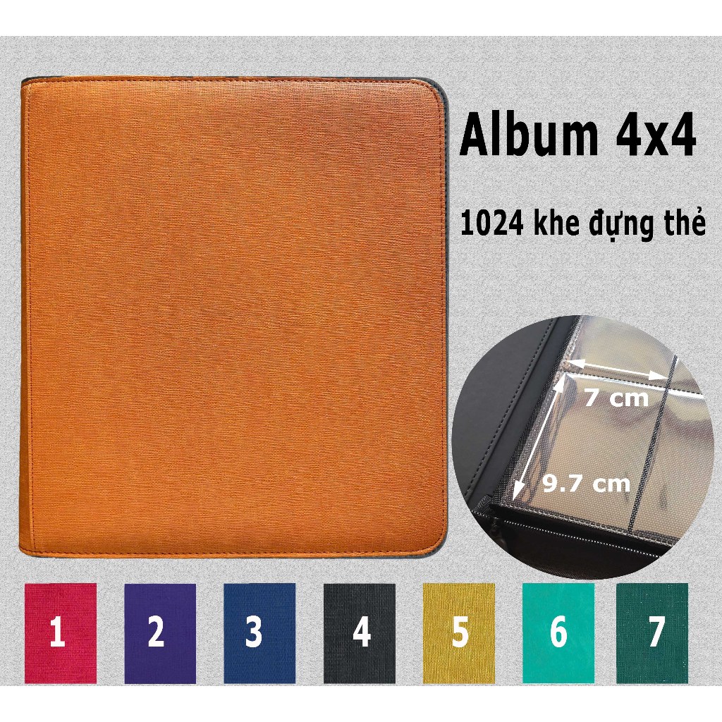 [Album 1024 thẻ] Sổ sưu tầm thẻ bài 4x4 - Binder đựng card Pokemon YugiOh Onepiece da PU, móc khóa kéo, chất lượng cao