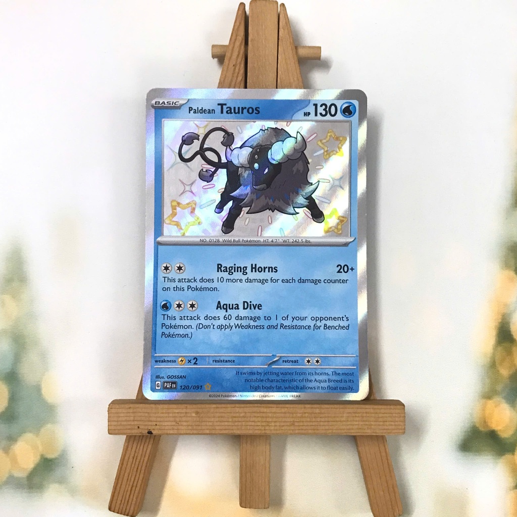 Thẻ hình Pokemon Paldean Tauros 120/091 - Lá bài lẻ Paldean Fates Shiny Rare tiếng Anh chính hãng