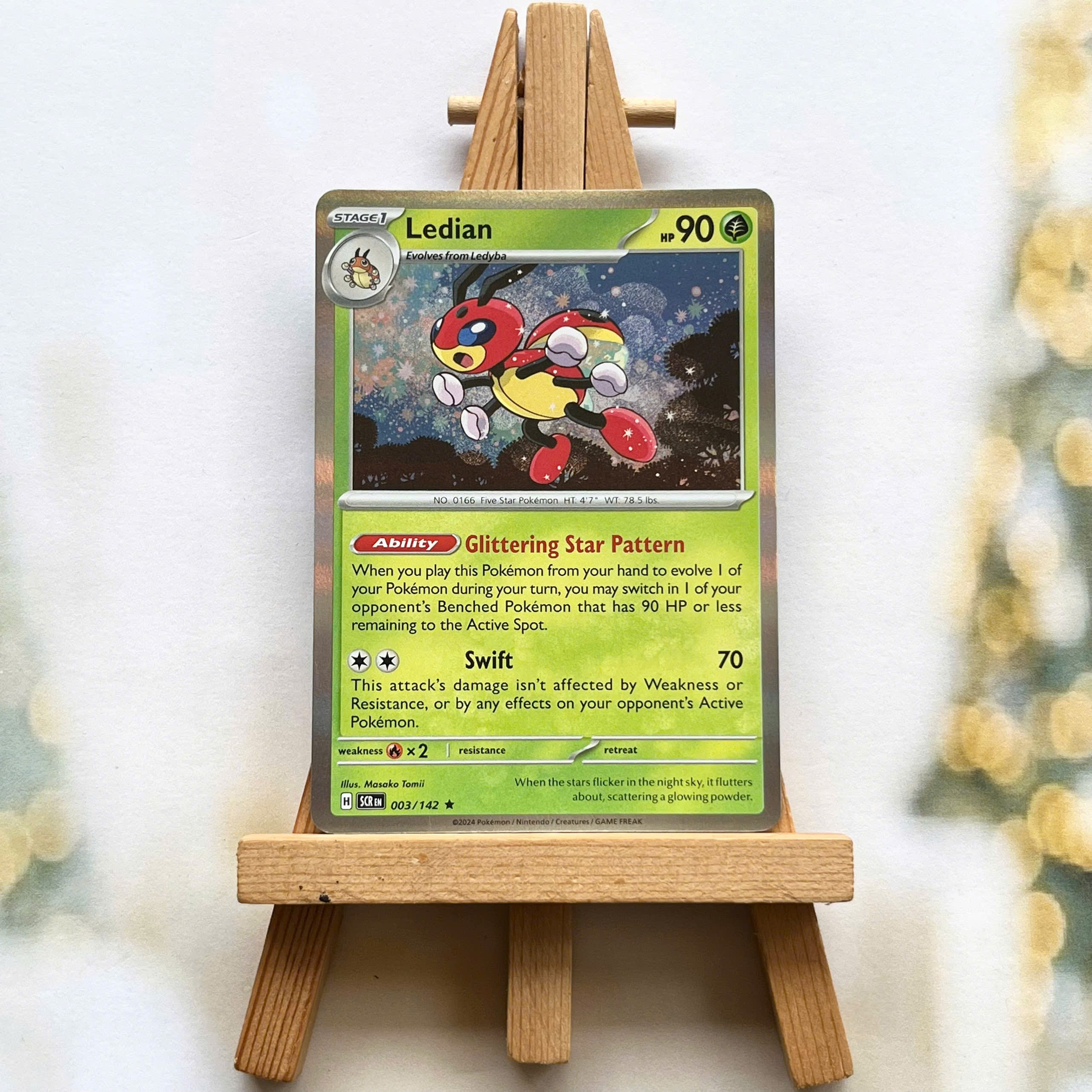 Thẻ hình Pokemon Ledian 003/142 - Lá bài lẻ Stellar Crown Reverse Holo Rare tiếng Anh chính hãng