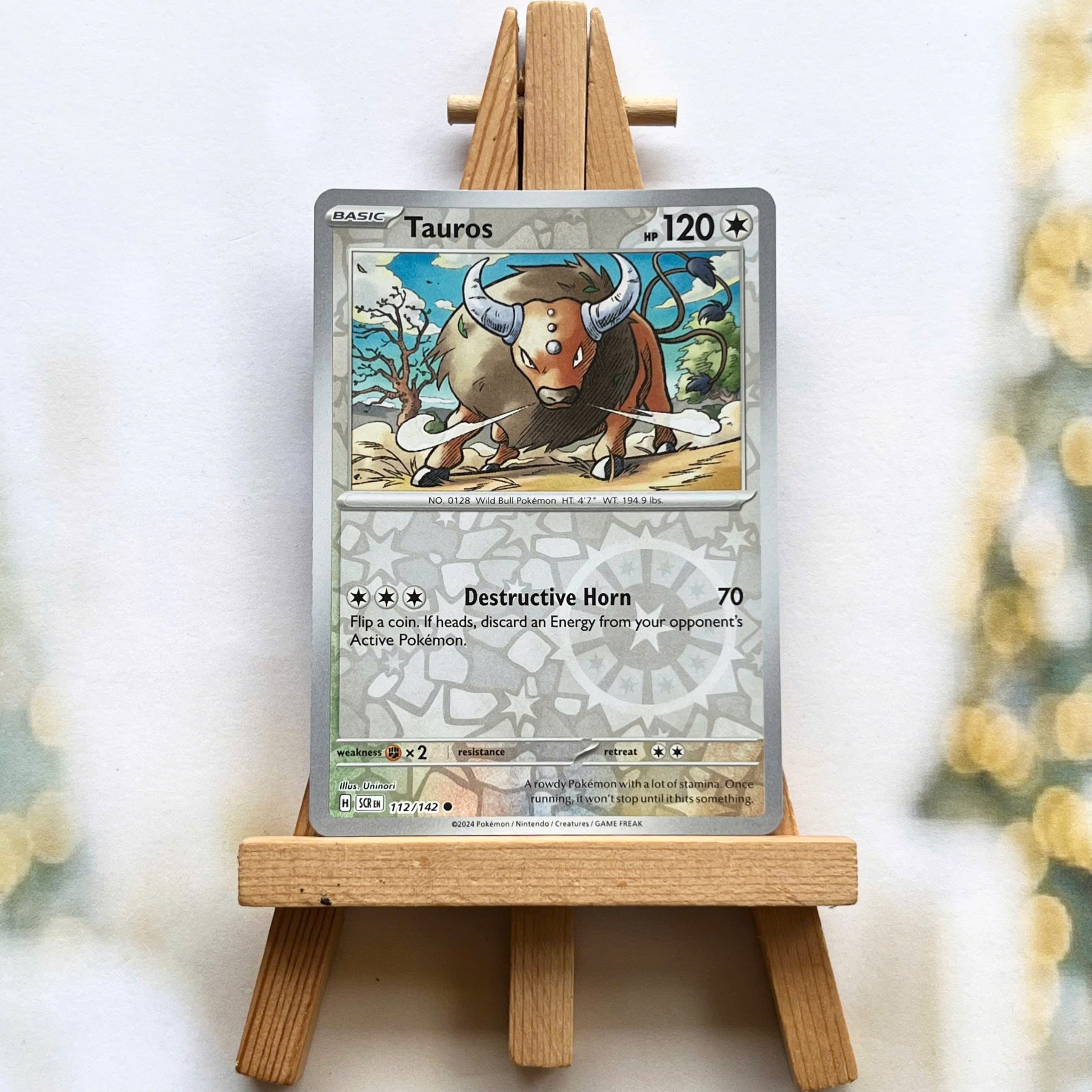 Thẻ hình Pokemon Tauros 112/142 - Lá bài lẻ Stellar Crown Common Reverse Holo tiếng Anh chính hãng