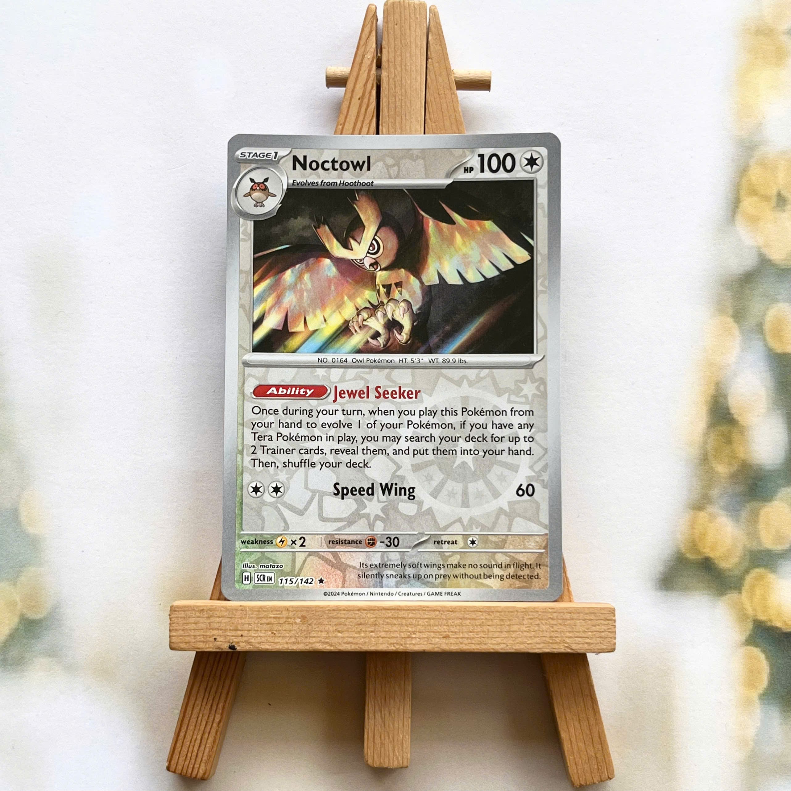 Thẻ hình Pokemon Noctowl 115/142 - Lá bài lẻ Stellar Crown Rare Reverse Holo tiếng Anh chính hãng