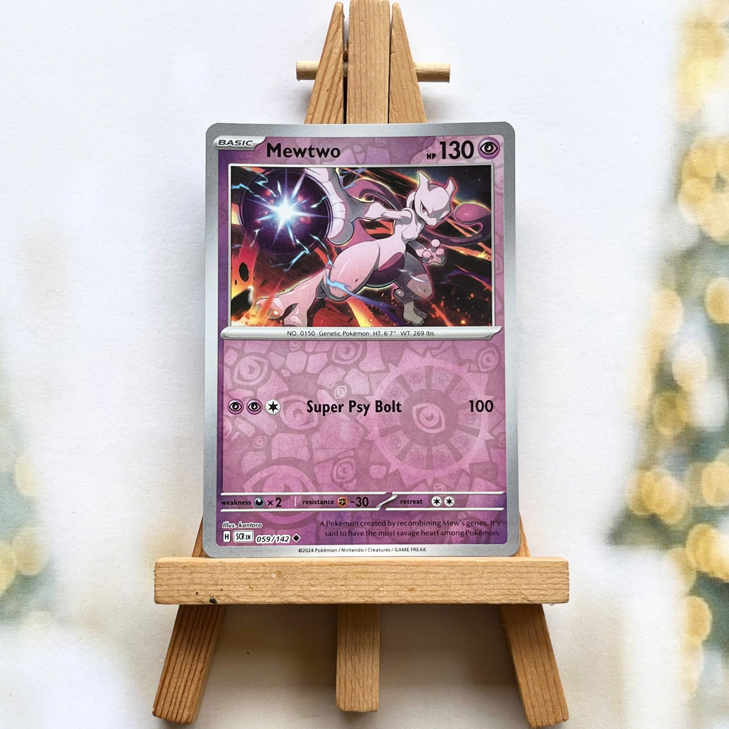 Thẻ hình Pokemon Mewtwo 059/142 - Lá bài lẻ Stellar Crown Uncommon Reverse Holo tiếng Anh chính hãng