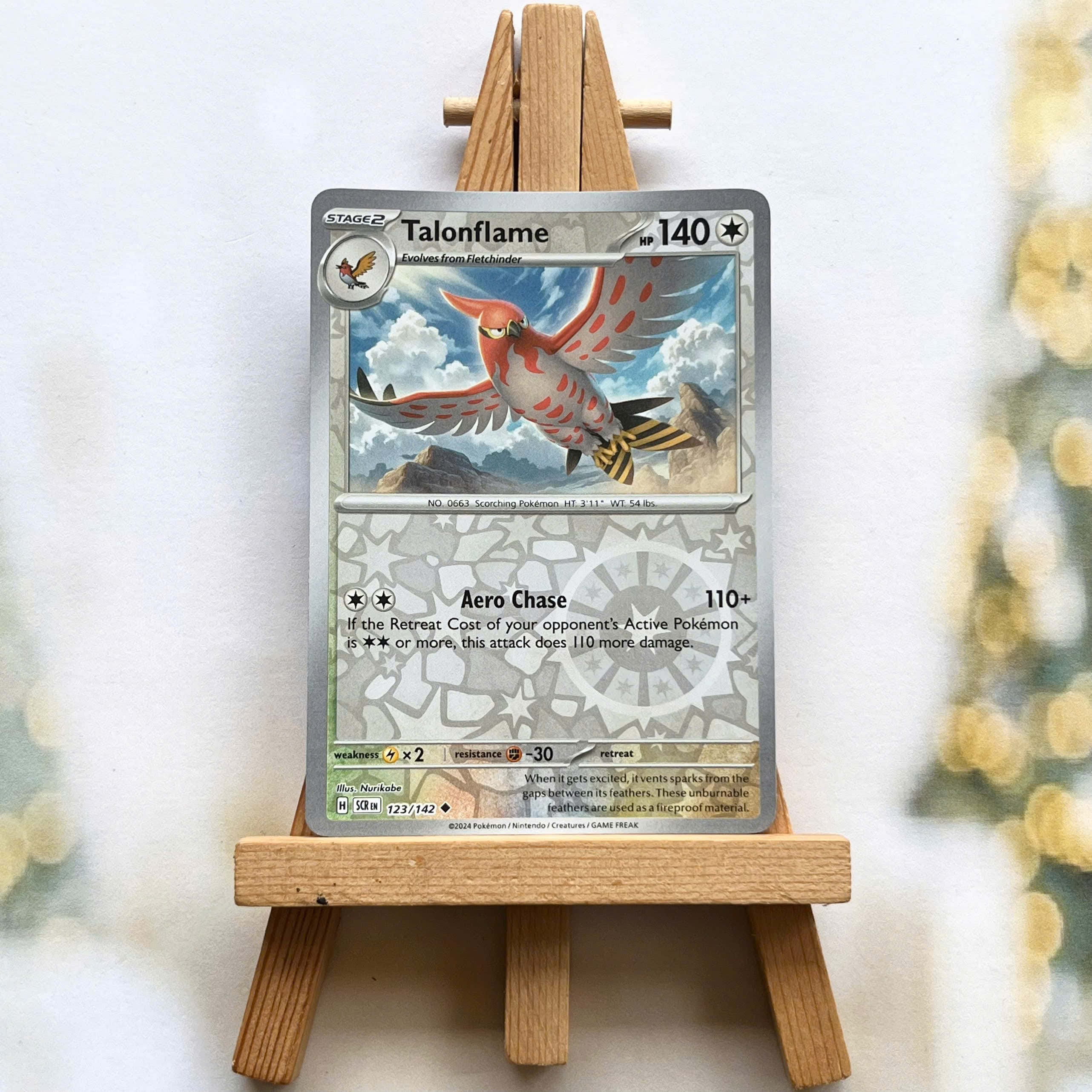 Thẻ hình Pokemon Talonflame 123/142 - Lá bài lẻ Stellar Crown Uncommon Reverse Holo tiếng Anh chính hãng
