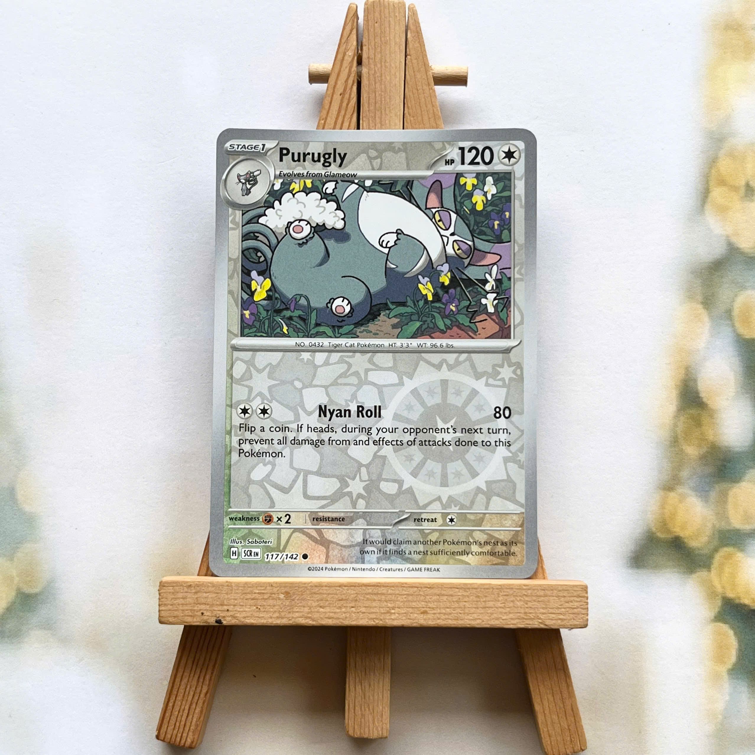 Thẻ hình Pokemon Purugly 117/142 - Lá bài lẻ Stellar Crown Common Reverse Holo tiếng Anh chính hãng