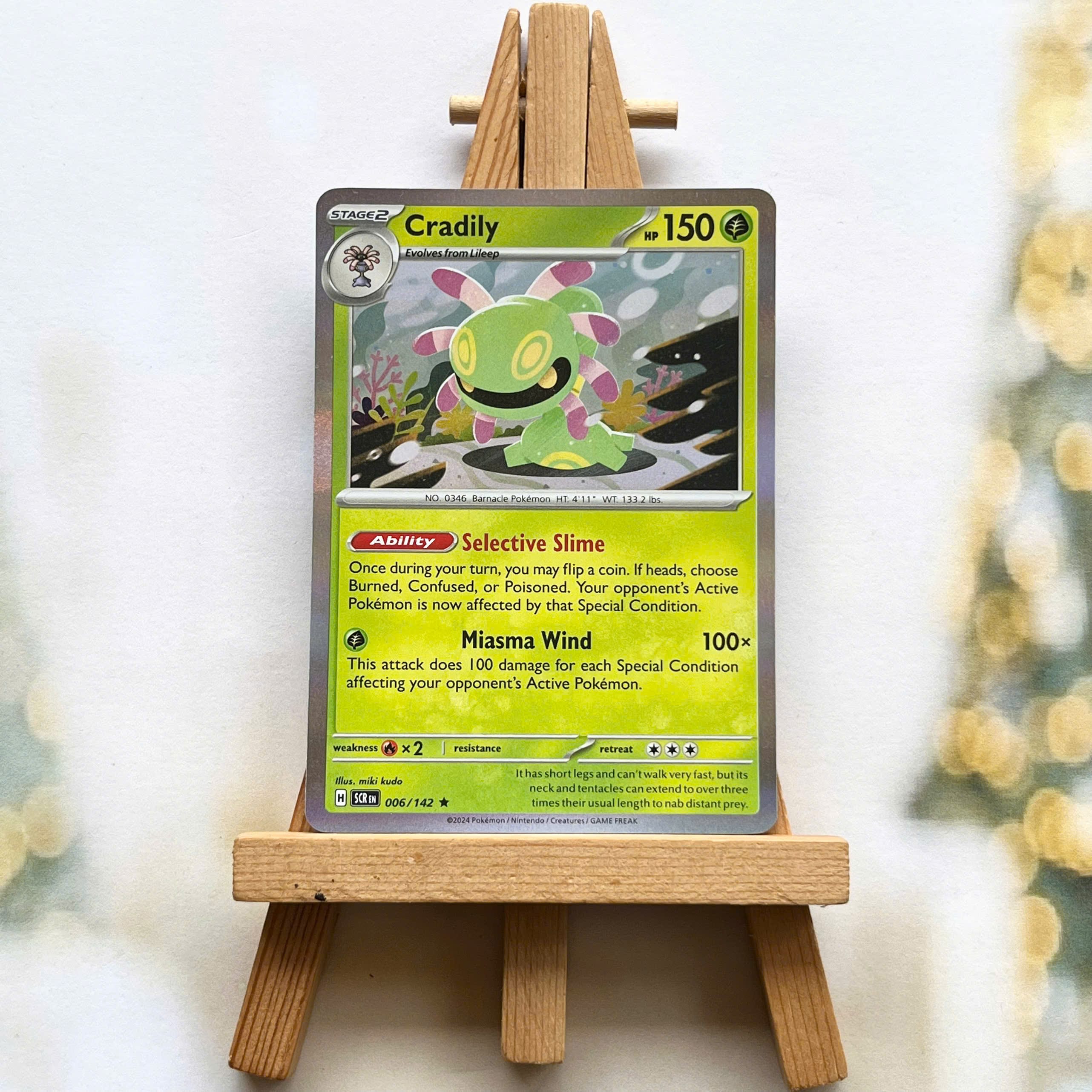 Thẻ hình Pokemon Cradily 006/142 - Lá bài lẻ Stellar Crown Reverse Holo Rare tiếng Anh chính hãng