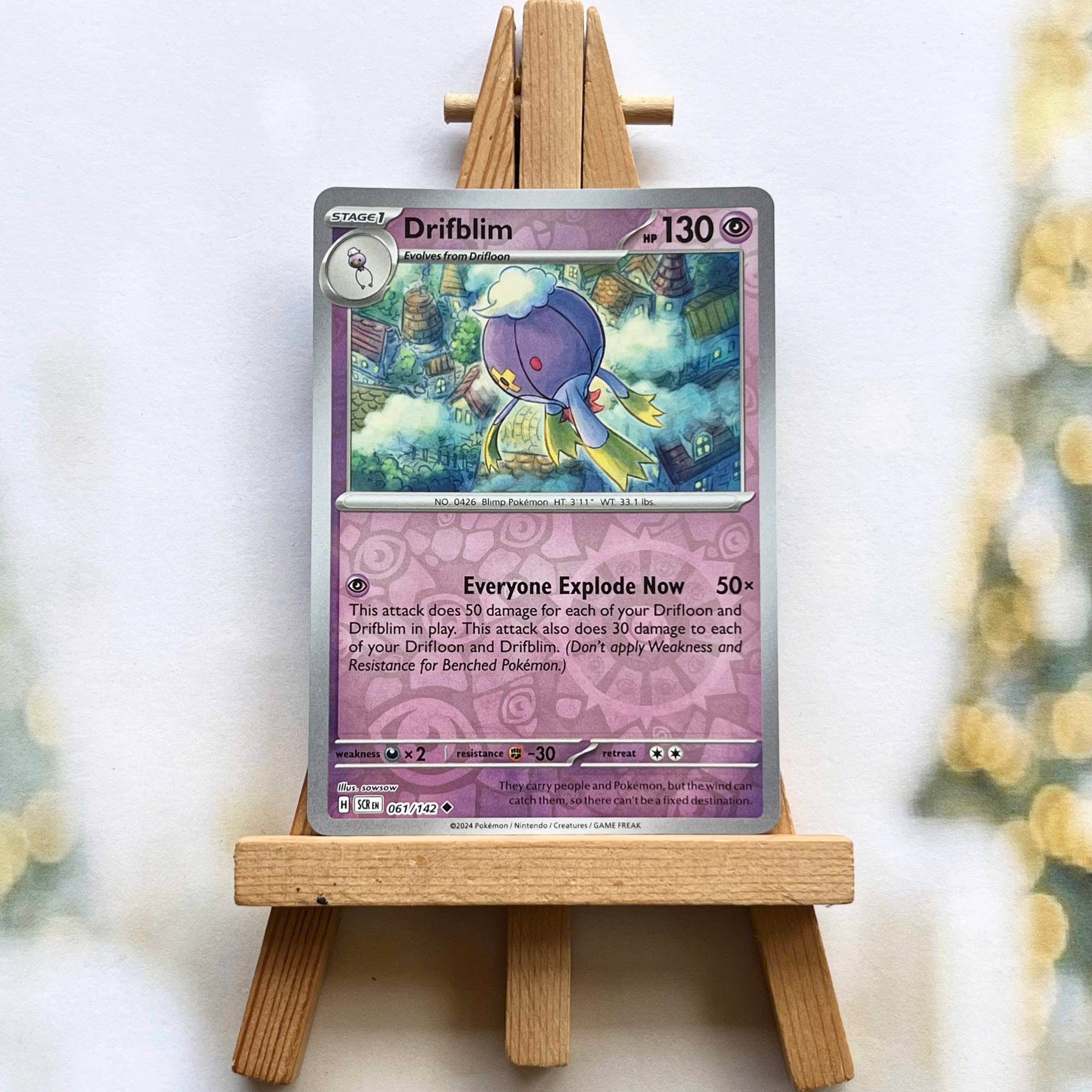 Thẻ hình Pokemon Drifblim 061/142 - Lá bài lẻ Stellar Crown Uncommon Reverse Holo tiếng Anh chính hãng