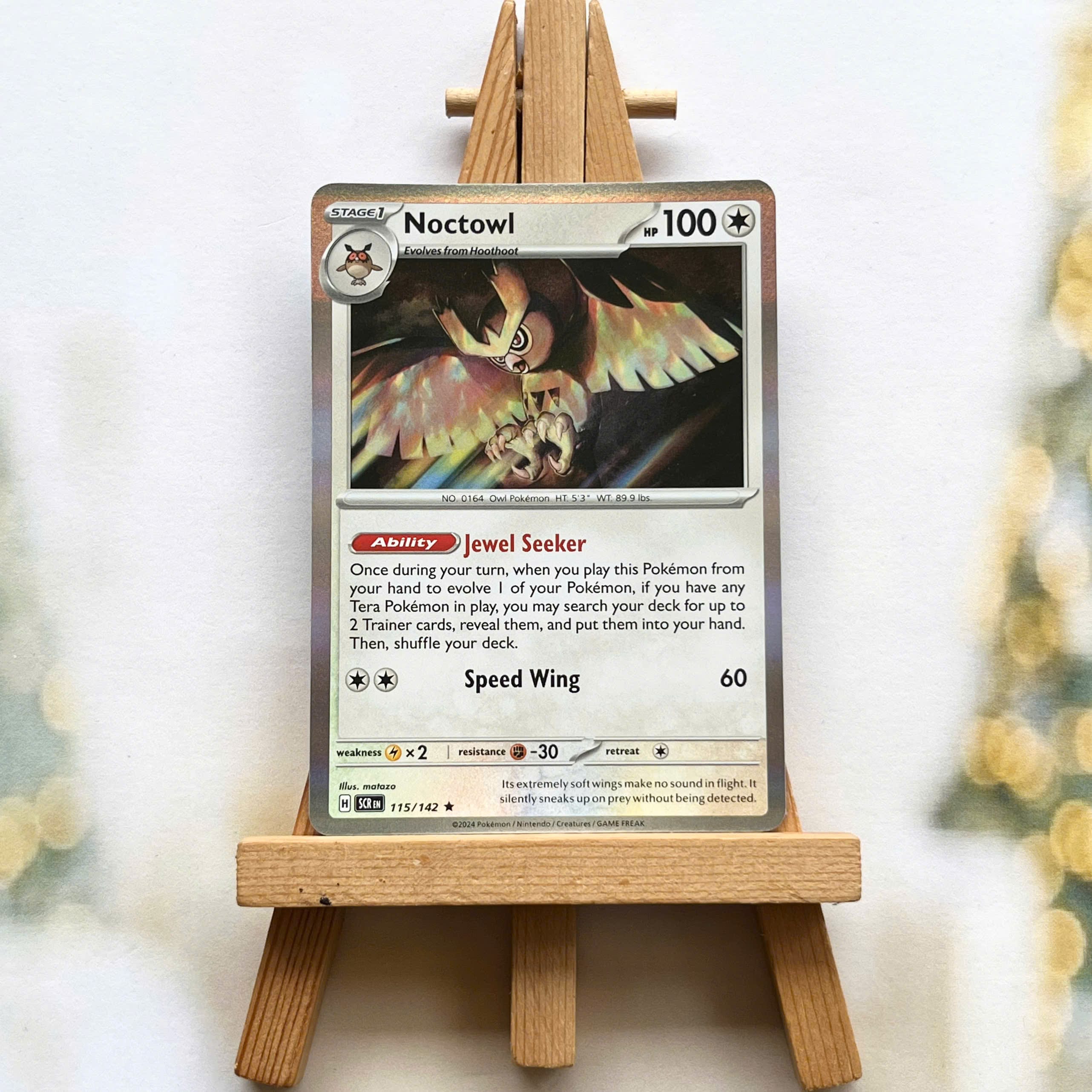 Thẻ hình Pokemon Noctowl 115/142 - Lá bài lẻ Stellar Crown Rare Reverse Holo tiếng Anh chính hãng