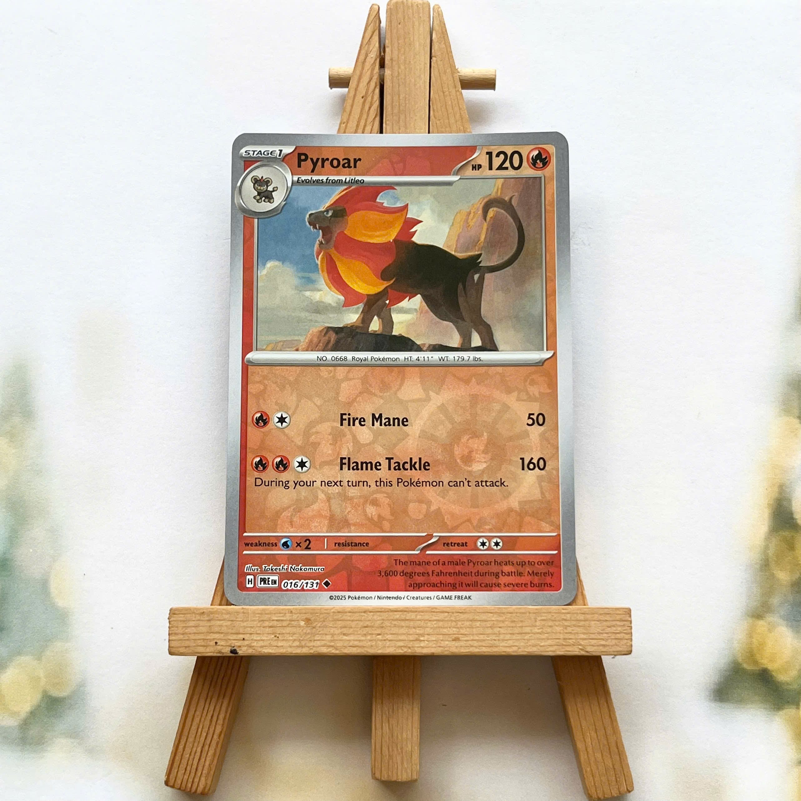 Thẻ hình Pokemon Pyroar 016/131 - Lá bài lẻ Prismatic Evolutions Uncommon Reverse Holo tiếng Anh chính hãng