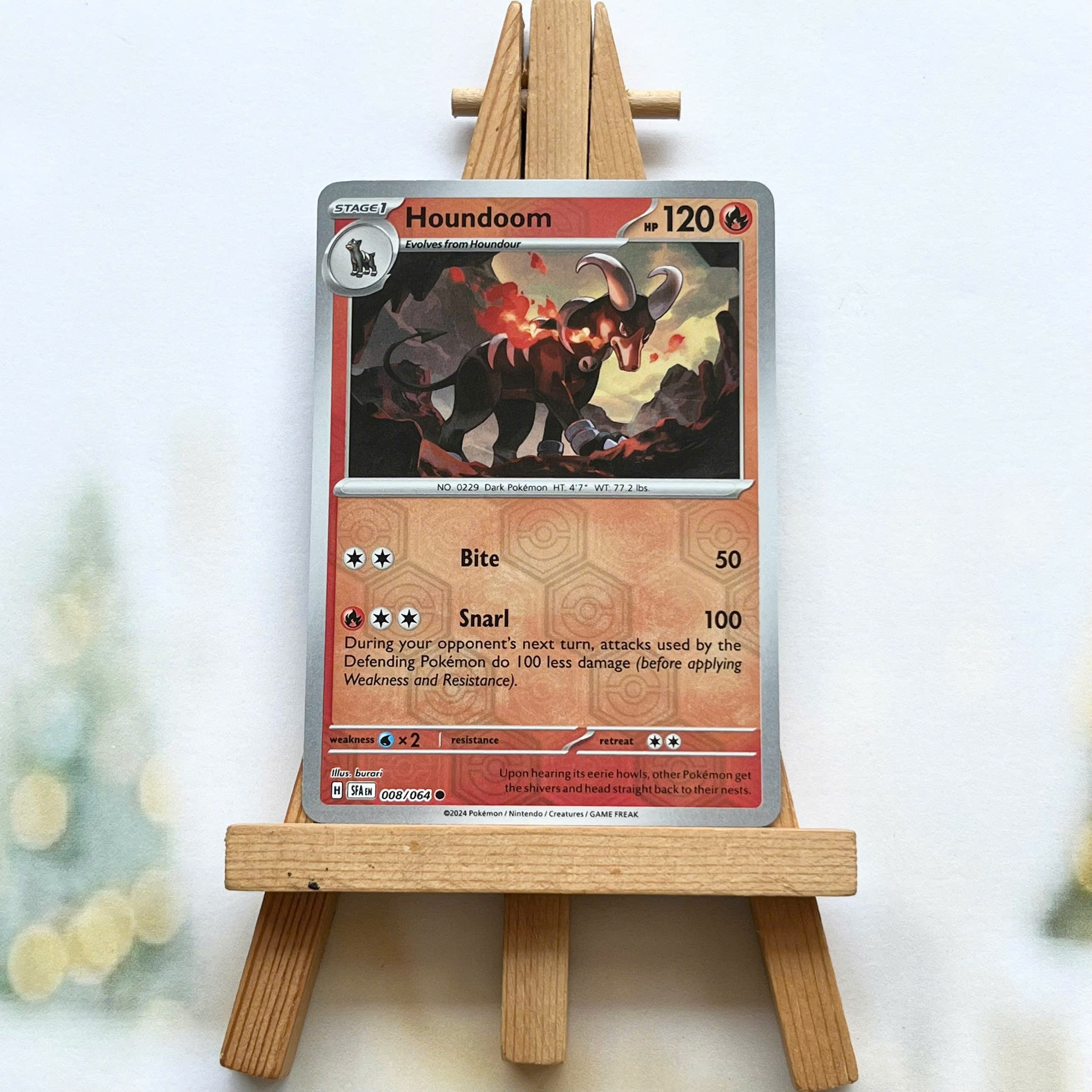 Thẻ hình Pokemon Houndoom 008/064 - Lá bài Scarlet & Violet Shrouded Fable Common Reverse Holo tiếng Anh chính hãng