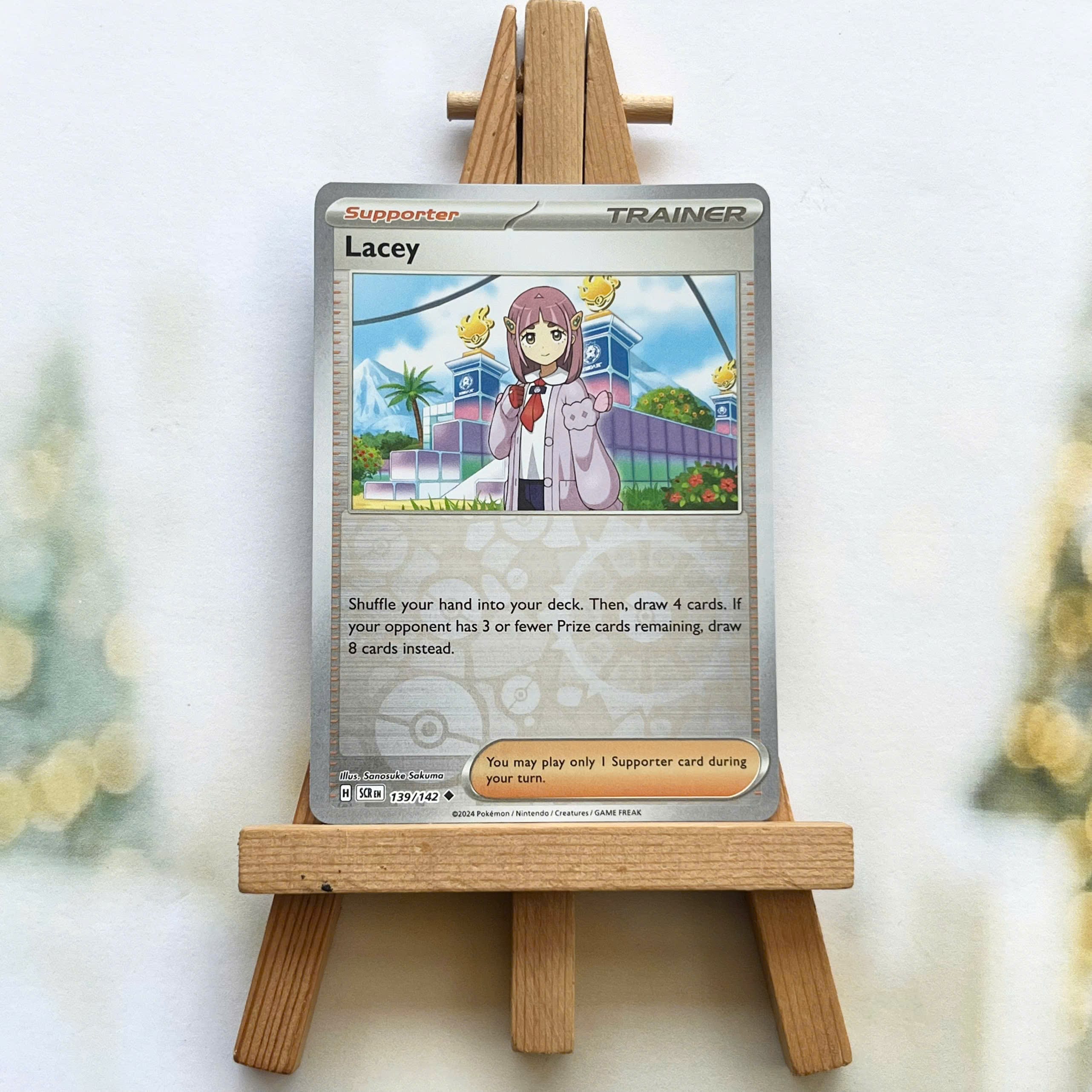 Thẻ hình Pokemon Lacey 139/142 - Lá bài lẻ Stellar Crown Uncommon Reverse Holo tiếng Anh chính hãng