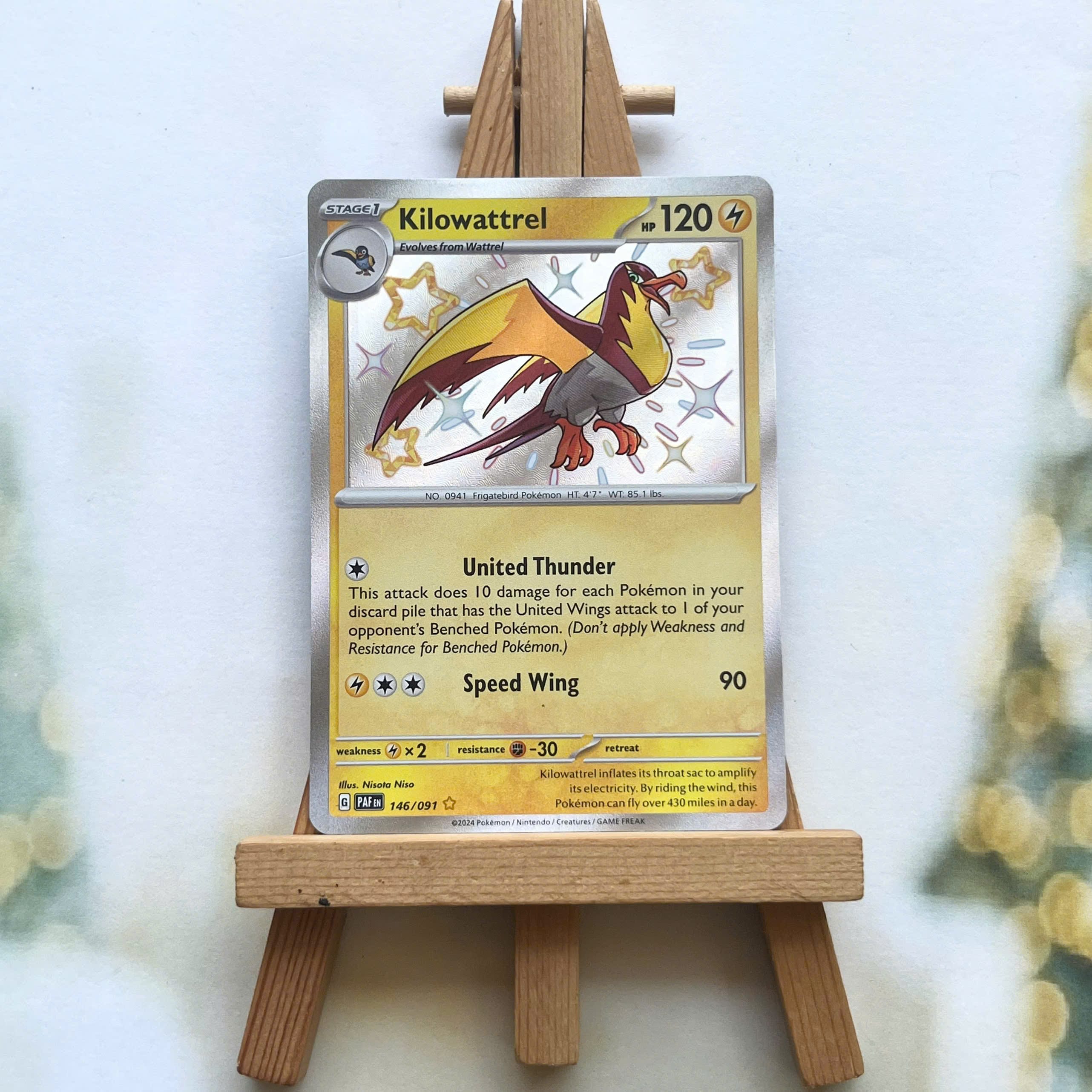 Thẻ hình Pokemon Kilowattrel 146/091 - Lá bài Scarlet & Violet: Paldean Fates Shiny Rare tiếng Anh chính hãng