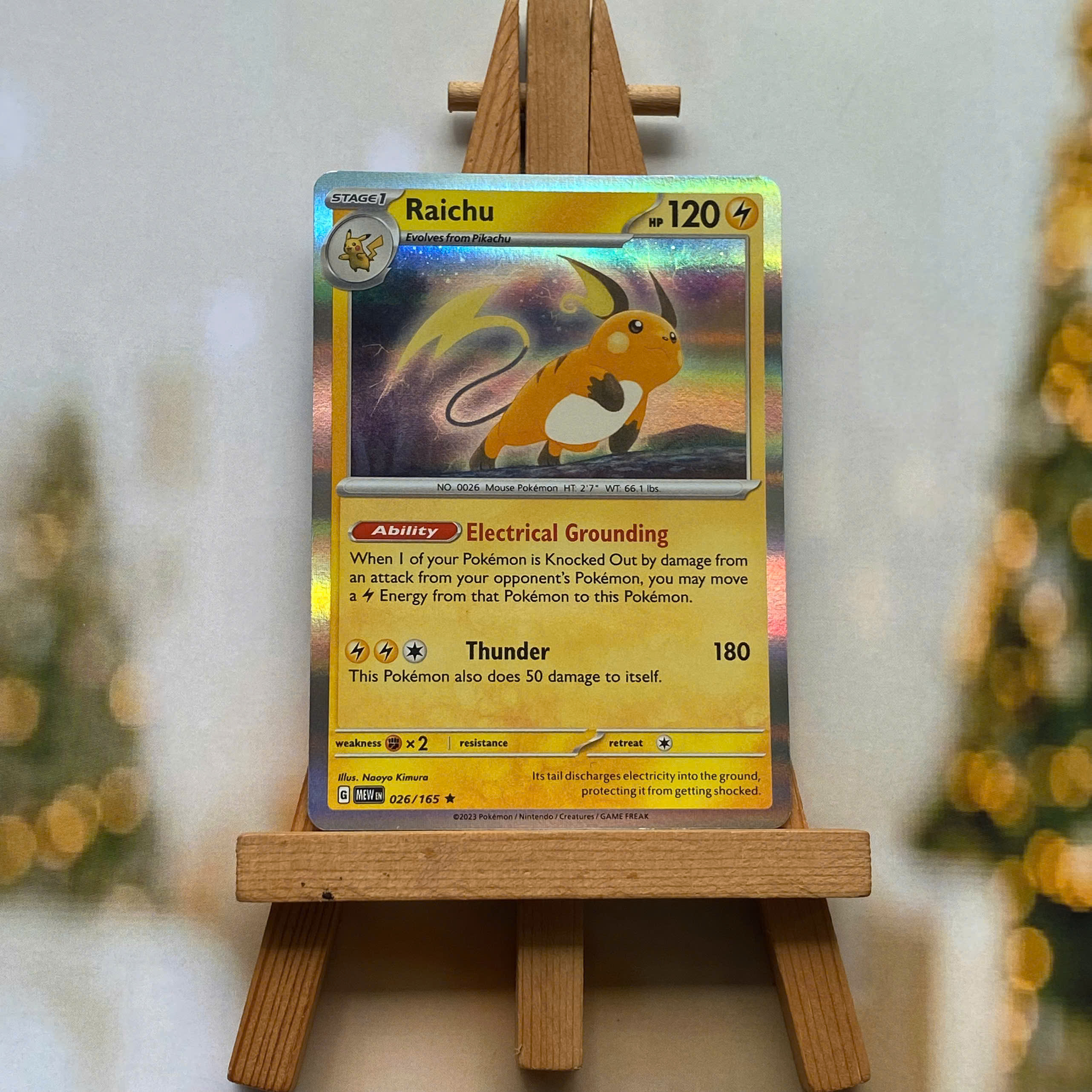 Thẻ hình Pokemon Raichu 026/165 - Lá bài lẻ Scarlet Violet 151 Rare Reverse Holo tiếng Anh chính hãng