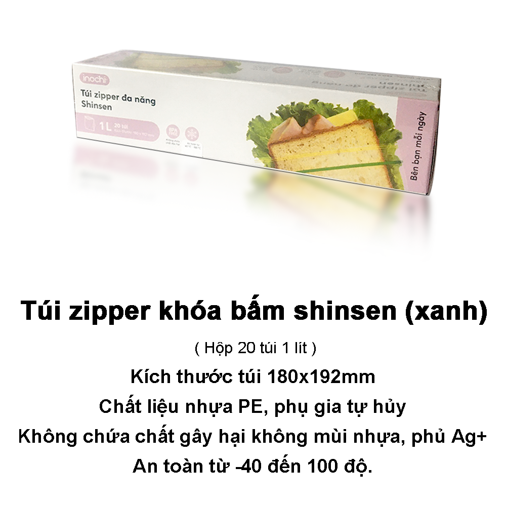 Túi zipper đa năng Shinshen 1L (loại bấm vàng xanh) Inochi