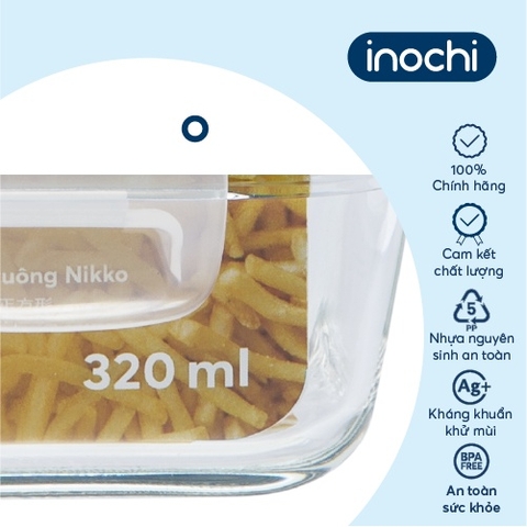 Hộp thuỷ tinh vuông Nikko Inochi 320ml