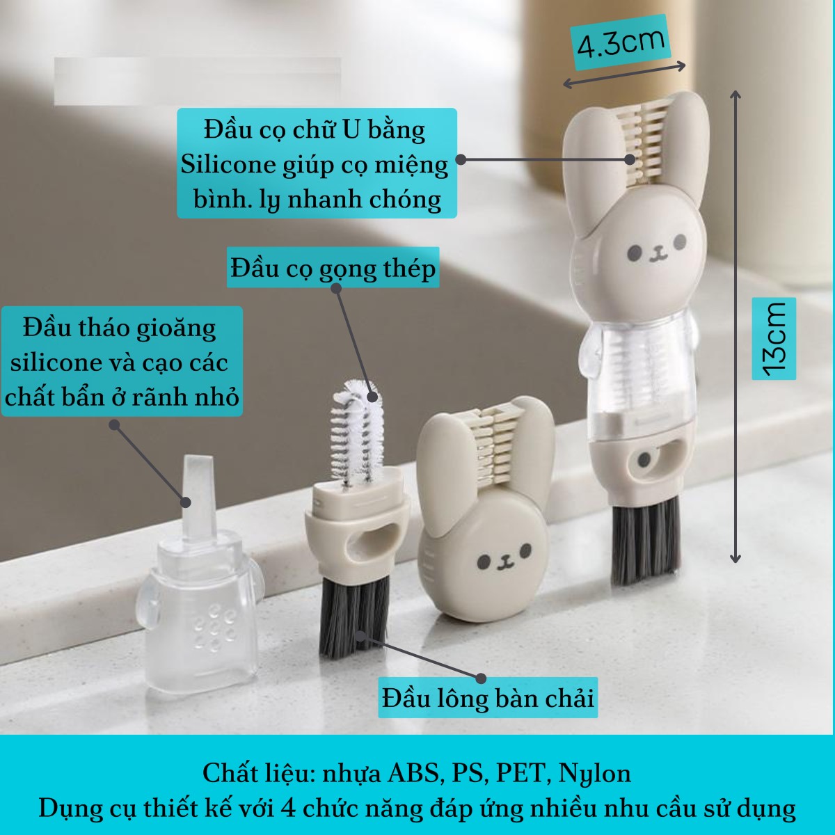 Bàn chải đa năng 4in1 hình thỏ Fasola DZ772