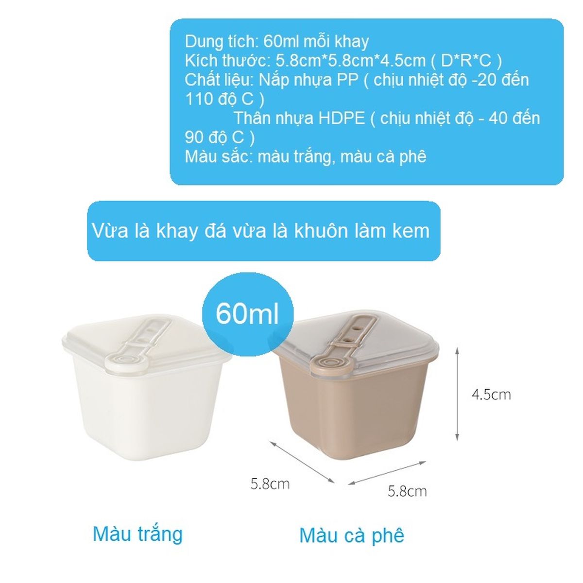 Bộ 6 Khay đá viên lớn kiêm làm kem que dung tích 60ml mỗi viên Fasola PS511