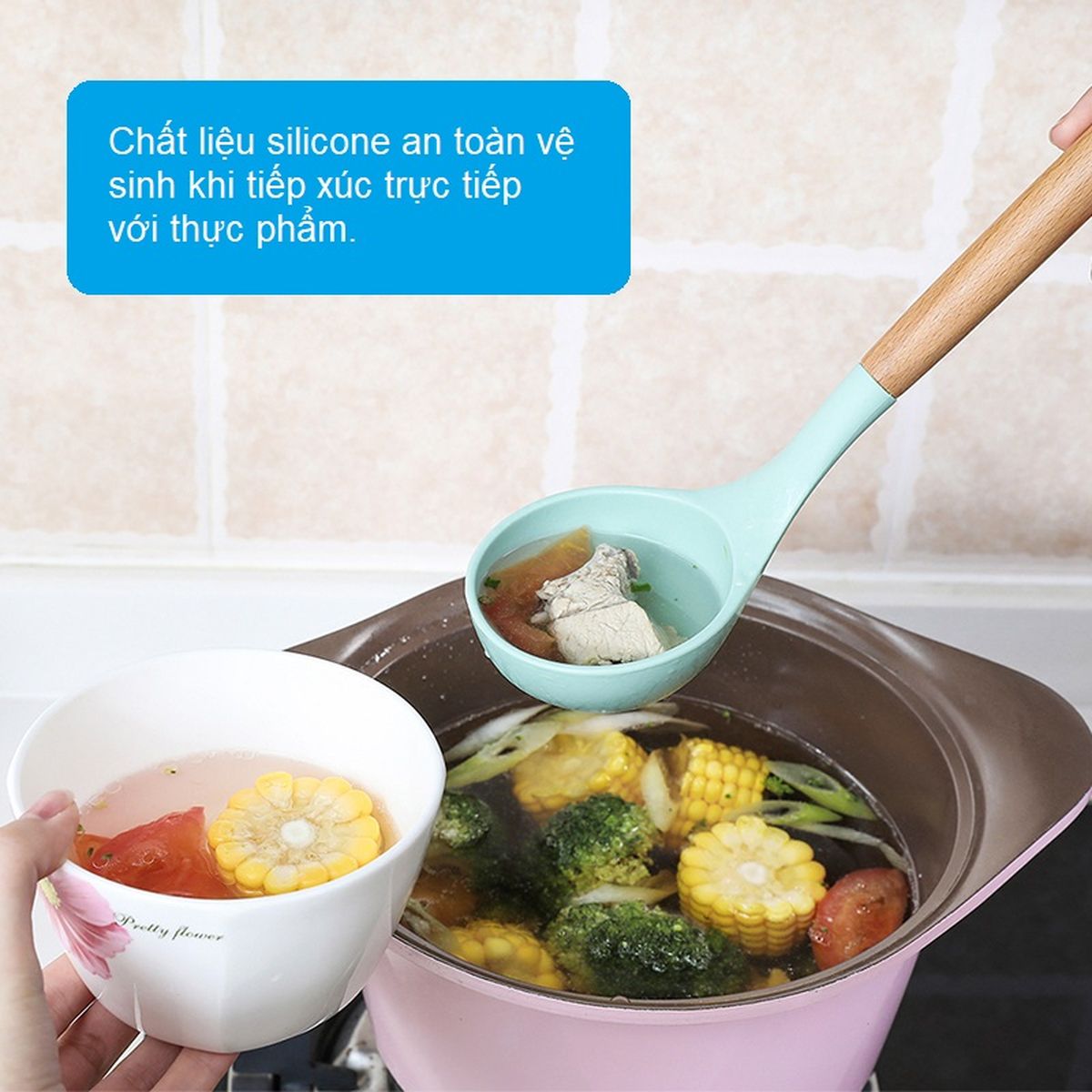 Dụng cụ nấu ăn Silicone cán gỗ sồi SH121