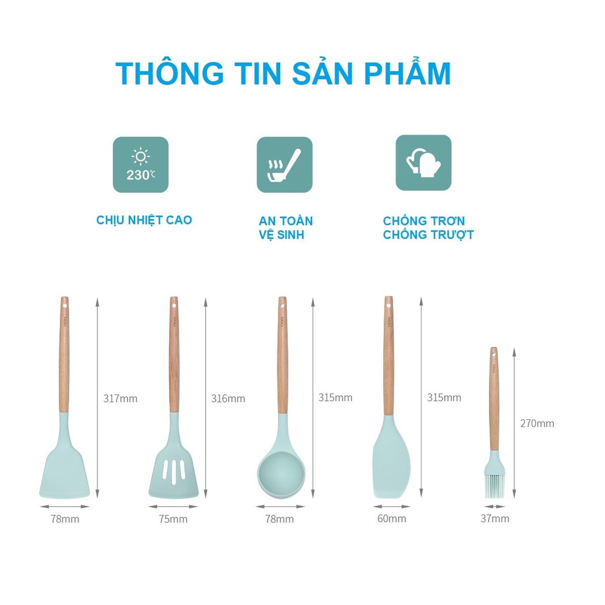 Dụng cụ nấu ăn Silicone cán gỗ sồi SH121