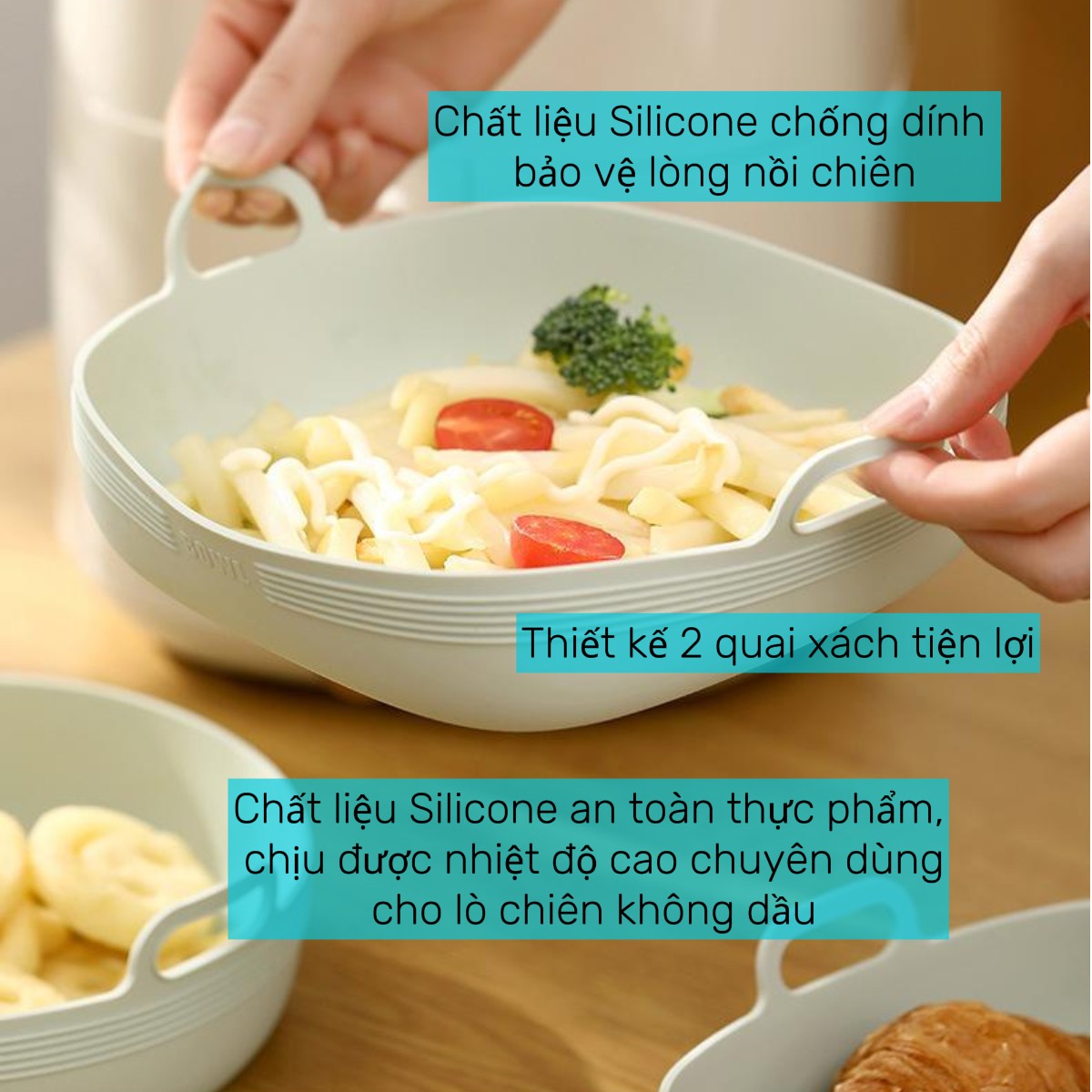Khay Silicone hình chữ nhật màu Mint Fasola dành cho nồi chiên không dầu PS502
