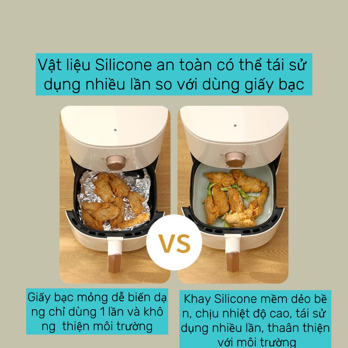 Khay Silicone hình chữ nhật màu Mint Fasola dành cho nồi chiên không dầu PS502