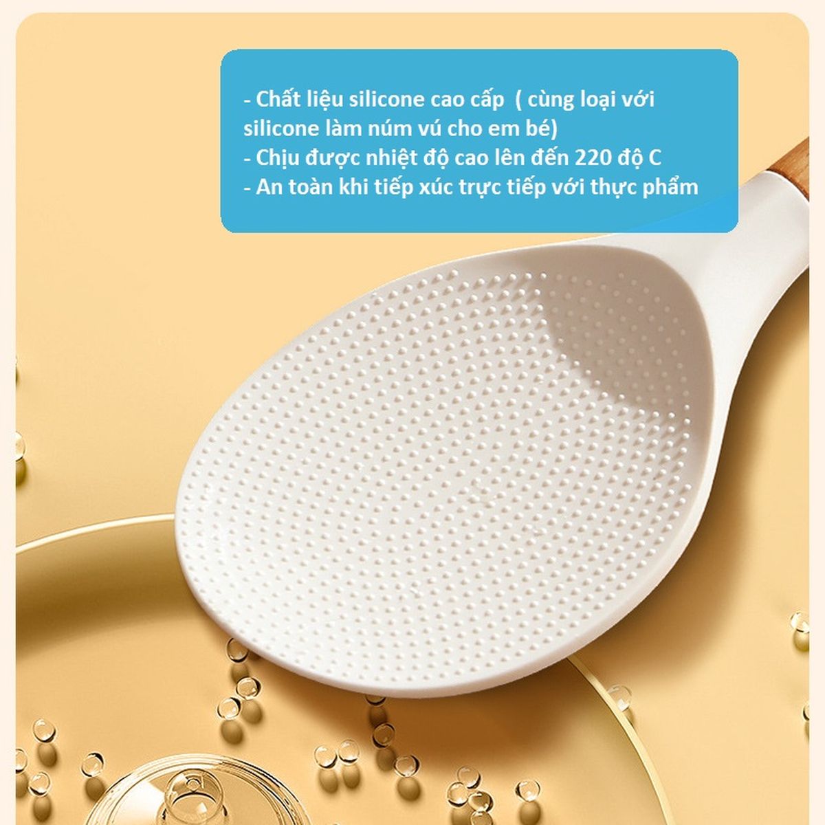 Muôi múc cơm silicone cán gỗ sồi Fasola vá xới cơm SH296
