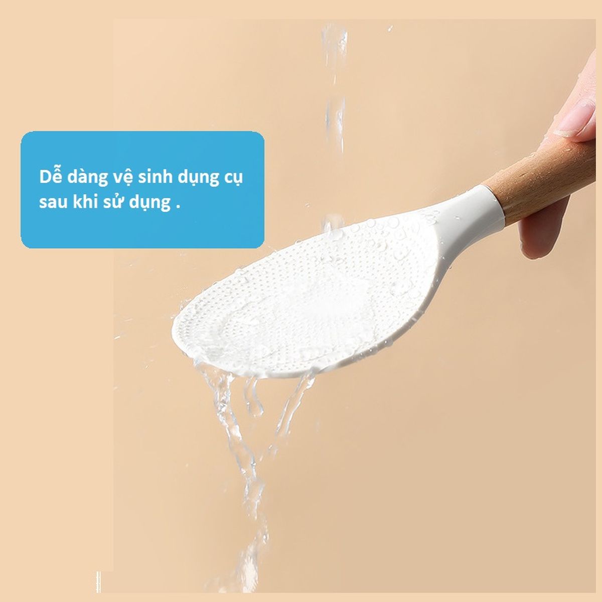 Muôi múc cơm silicone cán gỗ sồi Fasola vá xới cơm SH296