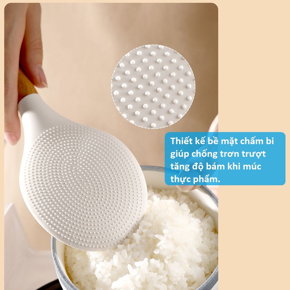 Muôi múc cơm silicone cán gỗ sồi Fasola vá xới cơm SH296