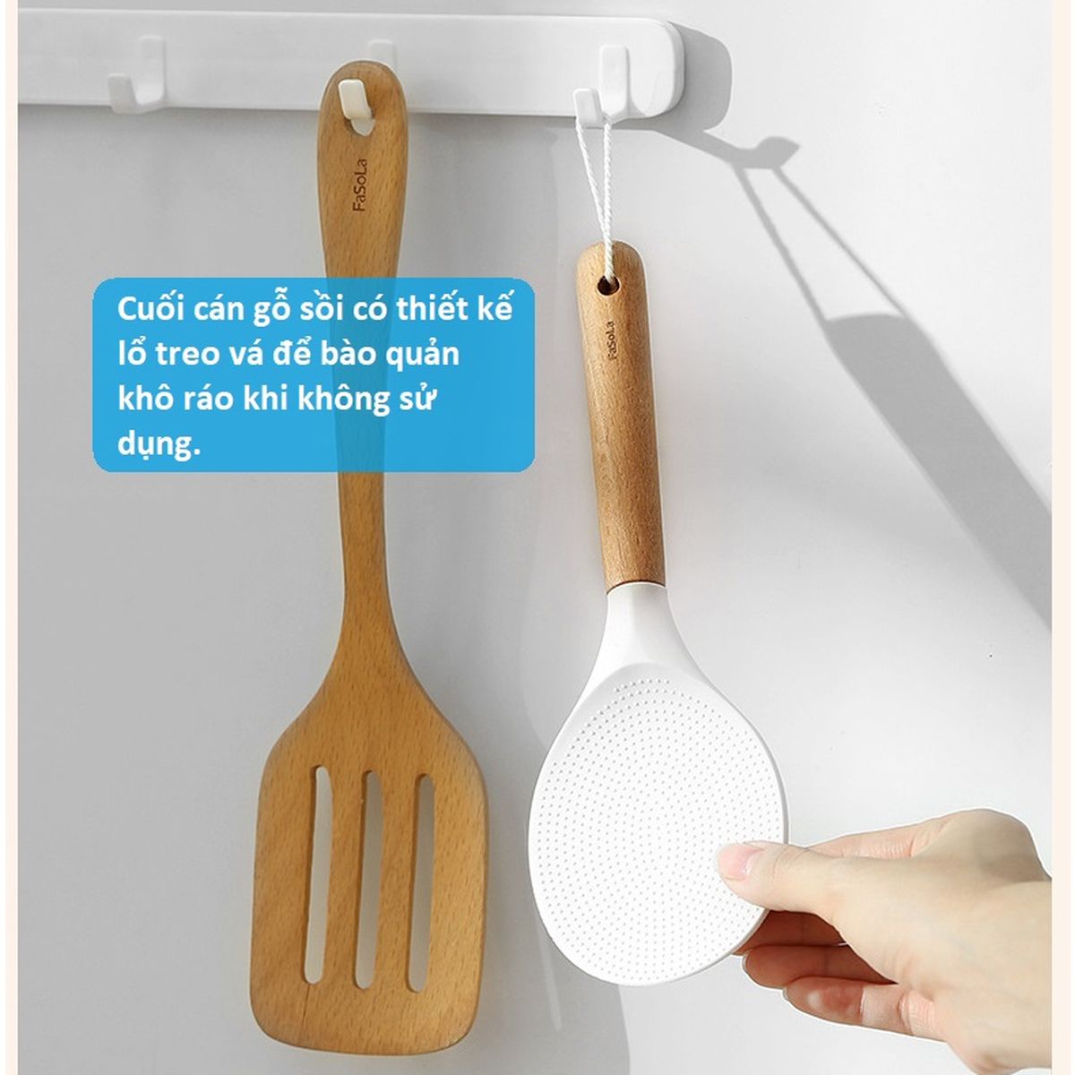 Muôi múc cơm silicone cán gỗ sồi Fasola vá xới cơm SH296