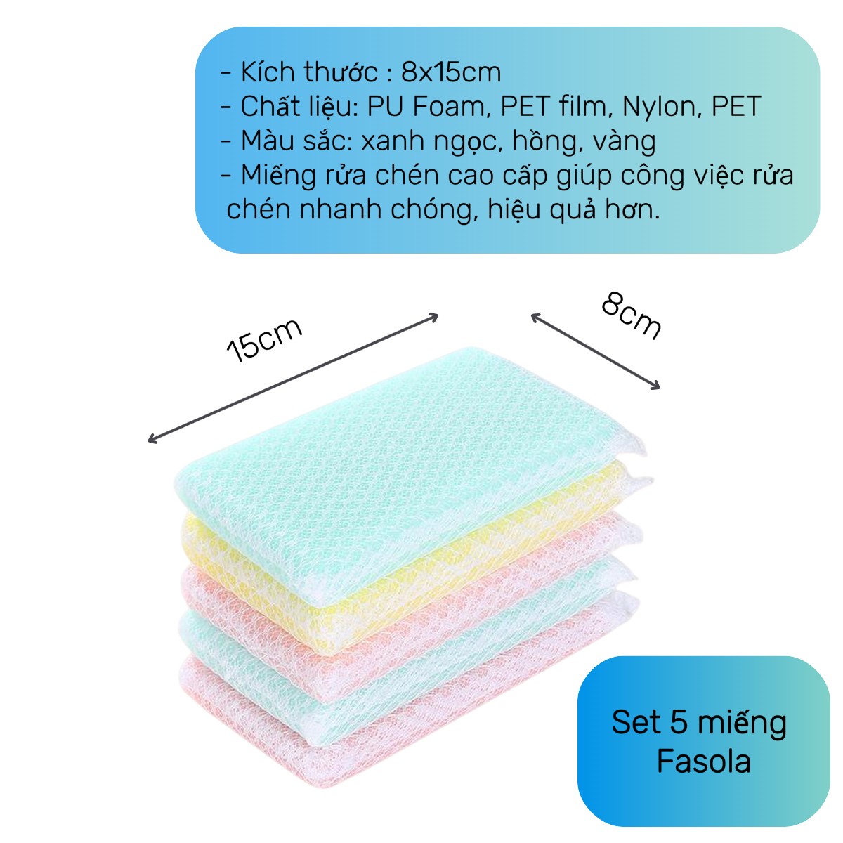 Set 5 miếng rửa chén bọc lưới Fasola JJ106