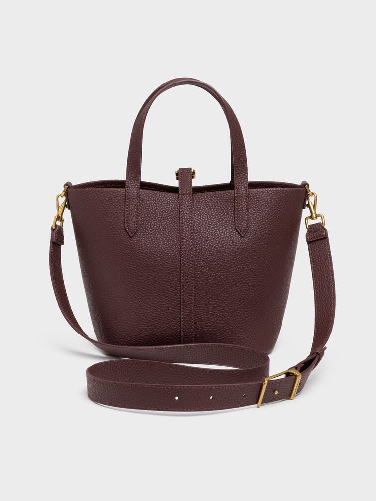 Beryl Recycled Leather Double-Handle Belted Bucket Bag