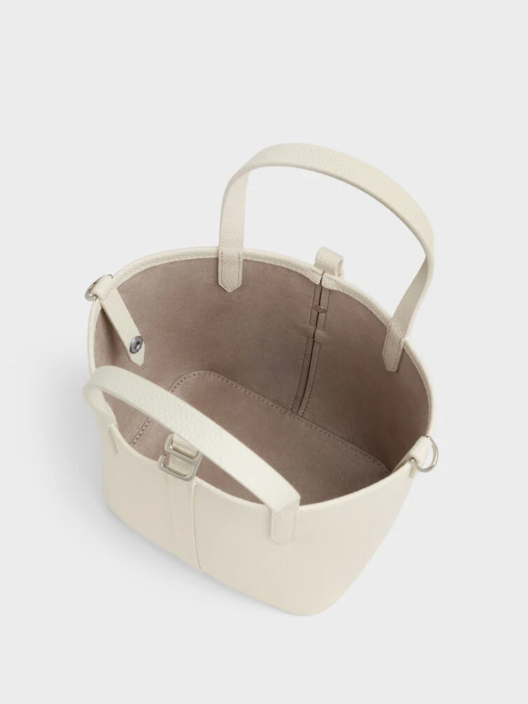 Beryl Recycled Leather Double-Handle Belted Bucket Bag