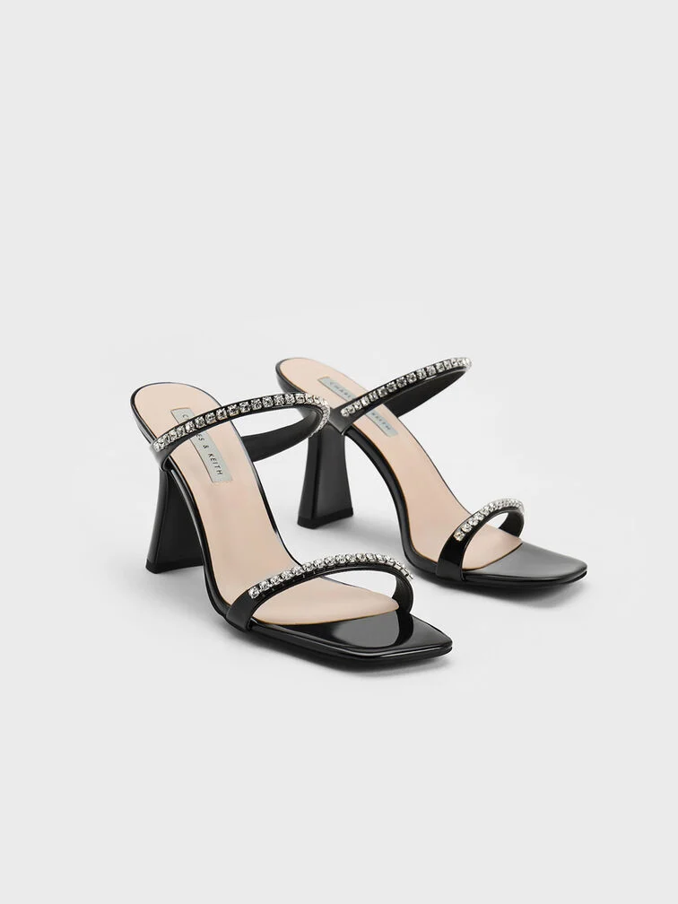 Patent Gem-Encrusted Heeled Sandals