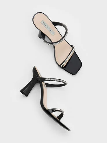 Patent Gem-Encrusted Heeled Sandals