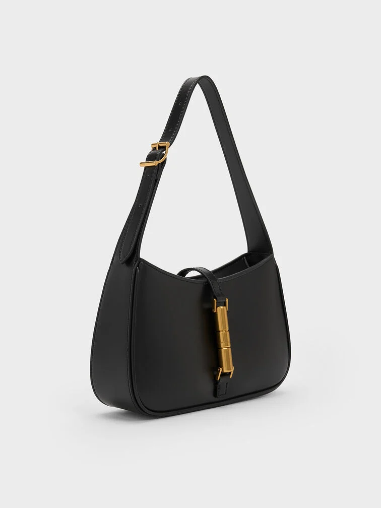 Cesia Metallic Accent Trapezoid Shoulder Bag