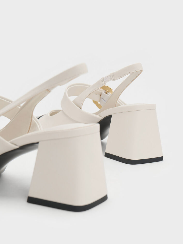 Patent Two-Tone Pearl Buckle Slingback Pumps