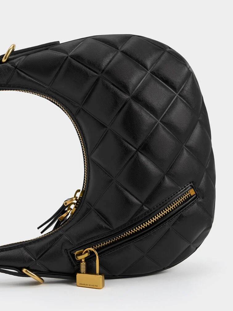 CNK Swing Padlock Quilted Crescent Bag