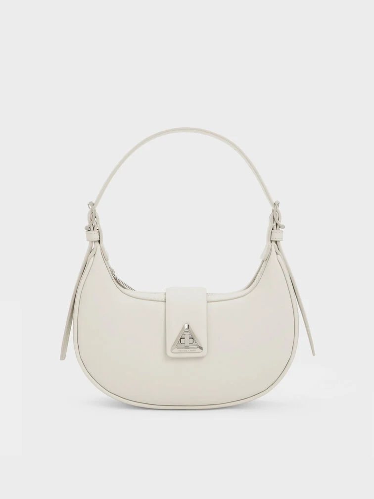 Trice Metallic Accent Belted Curved Shoulder Bag