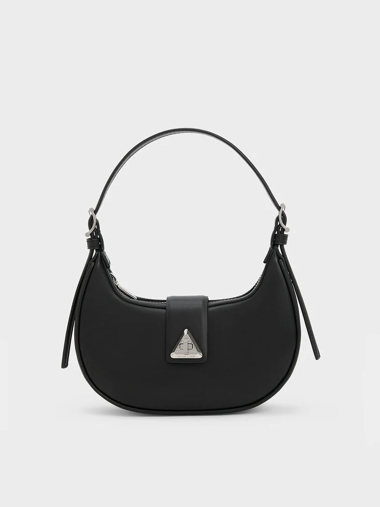 Trice Metallic Accent Belted Curved Shoulder Bag