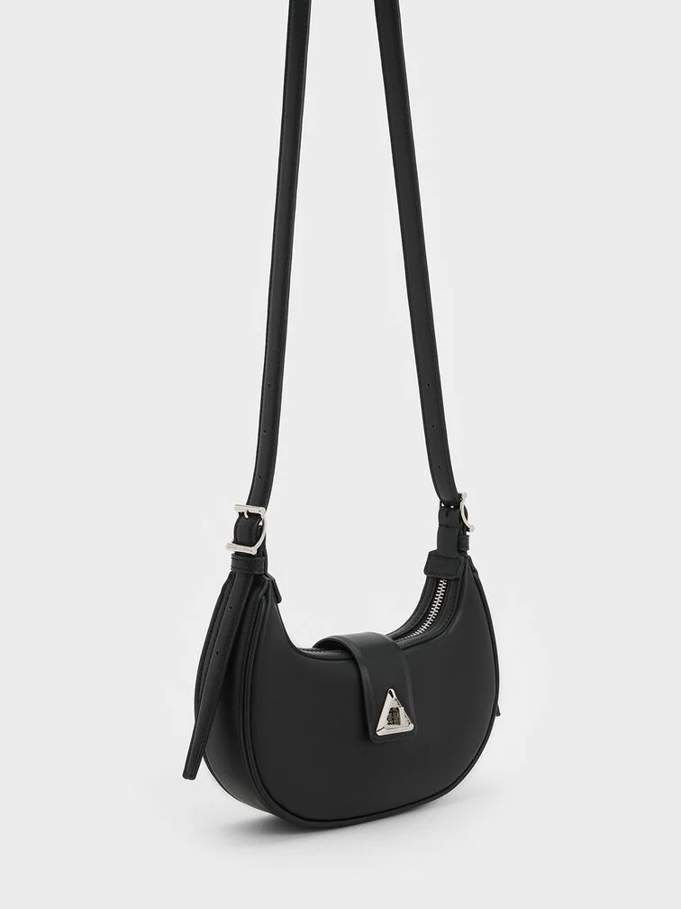 Trice Metallic Accent Belted Curved Shoulder Bag