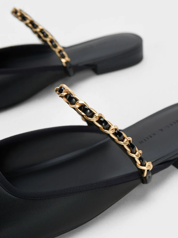 Patent Two-Tone Chain-Strap Mules Long
