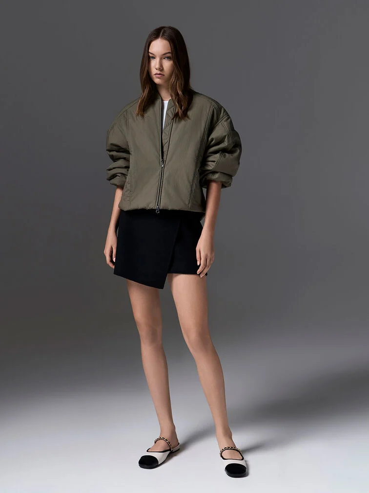 Patent Two-Tone Chain-Strap Mules Long