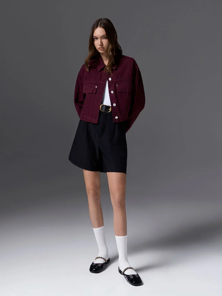 Patent Two-Tone Chain-Strap Mules Long