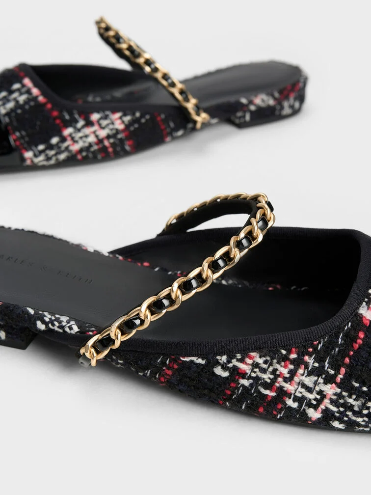 Patent Two-Tone Chain-Strap Mules Long