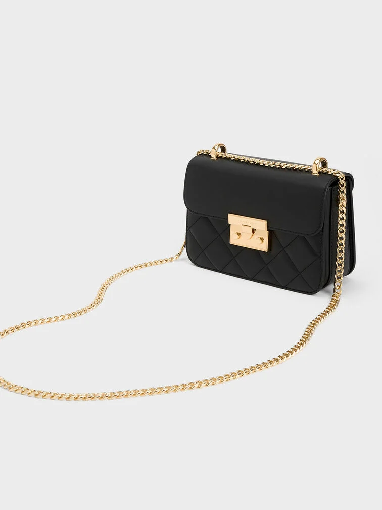 Quilted Push-Lock Chain Shoulder Bag