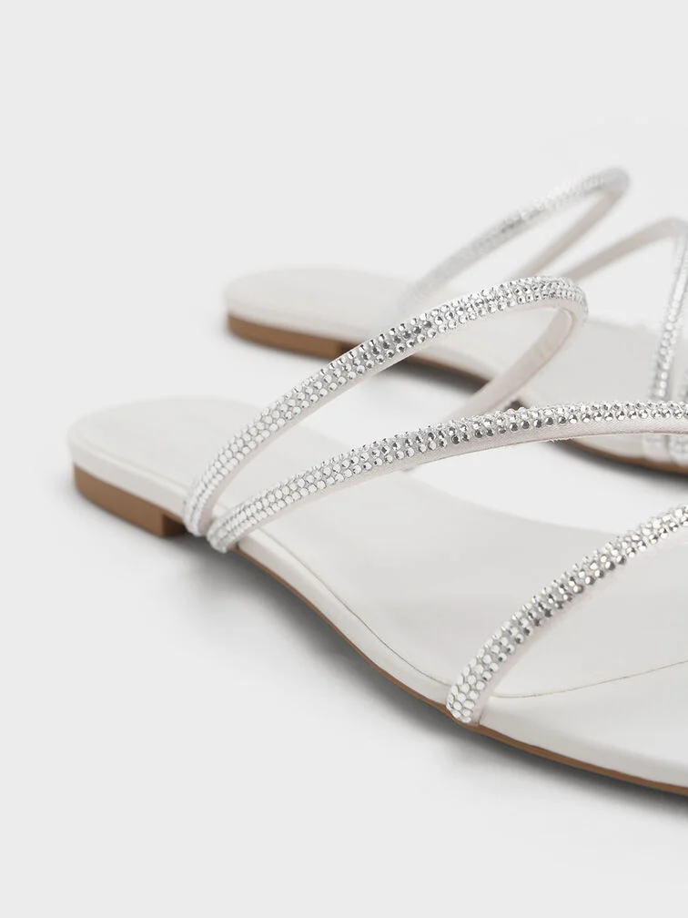 Satin Crystal-Embellished Strappy Sandals