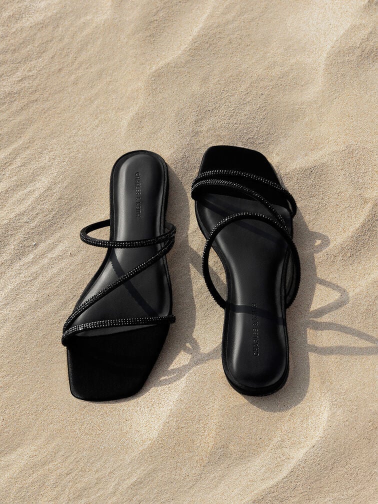 Satin Crystal-Embellished Strappy Sandals