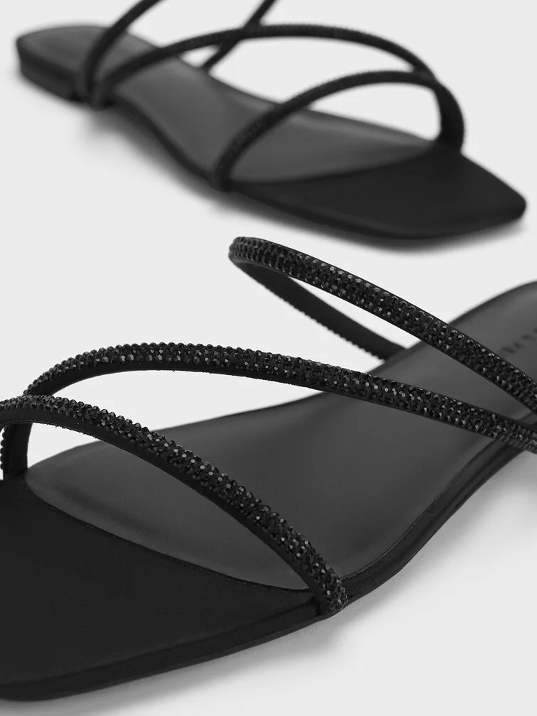 Satin Crystal-Embellished Strappy Sandals