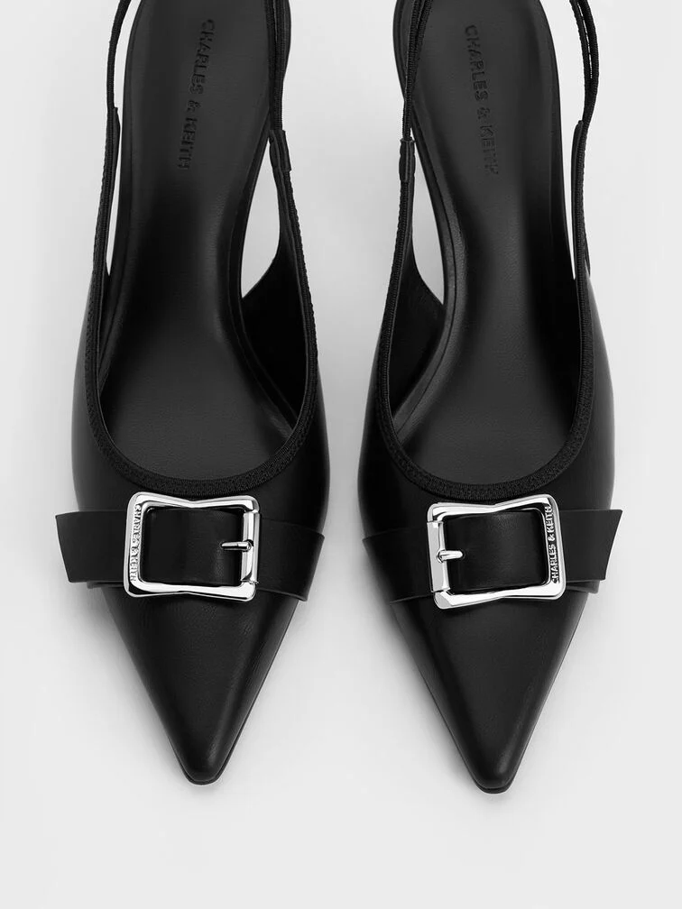 Anita Linen Buckled Pointed-Toe Slingback Pumps
