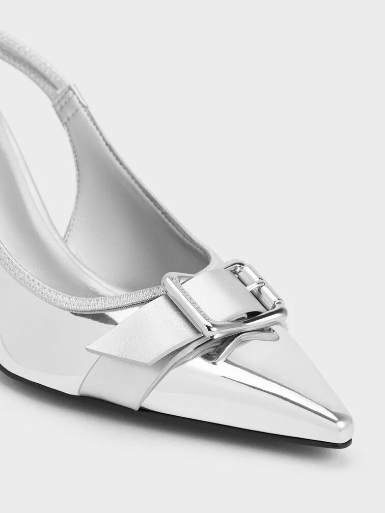 Anita Linen Buckled Pointed-Toe Slingback Pumps